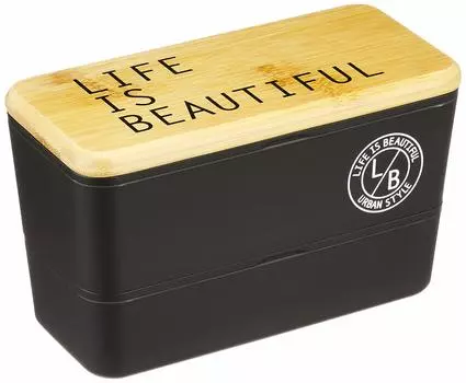 Showa Bento Box Nest Lunch Box Stamp Bamboo x Black 2 Tiers Lower Tier 400ml Upper Tier 590ml Compact Storage Type Made in Japan 77083 Men s L/B