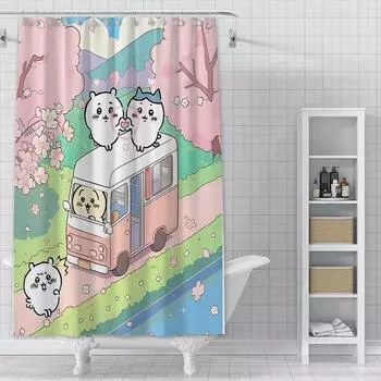 Shower Amine Chiikawas Curtain Waterproof Polyester Fabric Paint Colorful Bath Curtains Home Bathroom Decor Curtain With Hook YL90x180cm