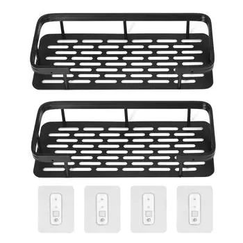 Shower Caddy Double Layer Rectangle Shape Space Saving Aluminum Punching Free Installation Bathroom чёрный