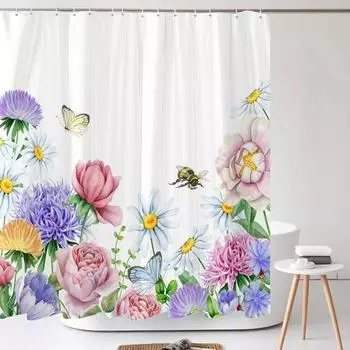 Shower Curtain Nordic style Fresh Plant Flower leaf 3D Printing Shower Curtains Polyester Waterproof Home Decor Curtain 180x180 W120xH180cm
