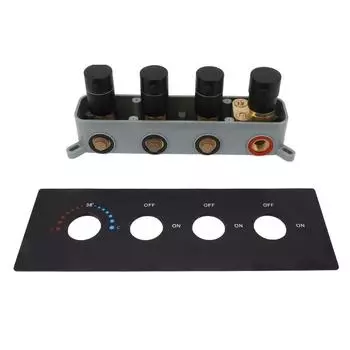 Shower Diverter Valve Concealed Thermostatic Mixer Brass 3 Way Valve Kit with 4 Round Knobs