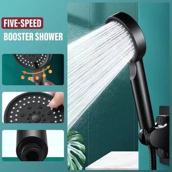 Shower Head 5 Modes Adjustment Bathroom Black ABS Plastic