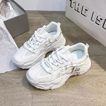 Showing Feet Little Dad Shoes Women S Internet Celebrity Versatile Breathable Mesh Platform Sneakers Summer 35 белый