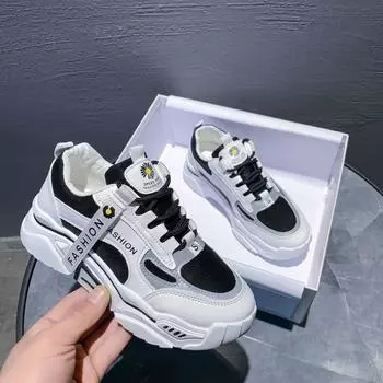 Showing Feet Little Dad Shoes Women s Tide Spring and Autumn Single Shoes Students Breathable Comfortable Lightweight Little White Sports Shoes 35 чёрный