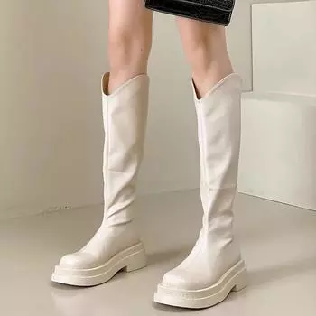 Showing legs straight long knight boots children in the autumn and winter of 2024 new black tall thick-soled but knee-long boots 35 чёрный
