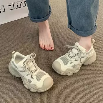 Showing small feet and increasing height, thick-soled mesh dad shoes for women s 2024 spring and autumn new casual fashion trend women s shoes 35