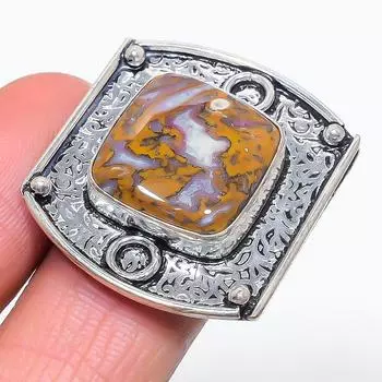 Шовный агат Ручной работы Серебро 925 пробы Ювелирное кольцо Размер 8.5 K6F32