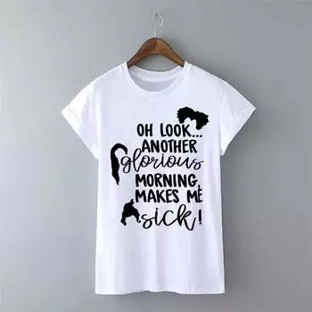 Showtly Модная Забавная Хэллоуинская Футболка Hocus Pocus Для Женщин С Круглым Вырезом Повседневные Топы С Коротким Рукавом XL белый