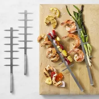 Шпажки из нержавеющей стали для шашлыков, плоские шампуры для шашлыка, многоразовые металлические шампуры для барбекю