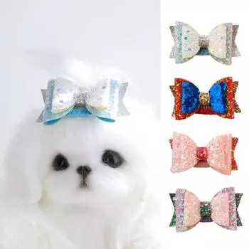 Шпилька для волос для домашних животных с блестками, блестящий бант, яркий цвет, зажим BB, прочный зажим ручной работы для кошек и собак красный