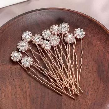 Шпилька для волос со стразами, старинная ханьфу, аксессуары для волос, диск, свадебный головной убор, U-образная шпилька ручной работы золотой