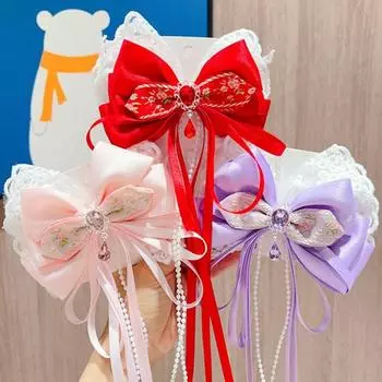 Шпилька для волос Yousheng в китайском стиле с кружевными стразами, бантом, с кисточками, праздничный аксессуар для волос B