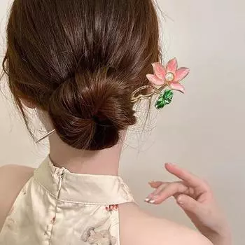 Шпильки для волос в китайском стиле, шпильки для волос в виде цветка лотоса, палочки для волос из сплава, винтажная вилка для волос, головной убор, аксессуары для волос