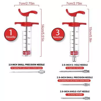 Шприц для индейки - 3 иглы для инъектора маринада, шприц для мяса на 1 унцию с чистящей щеткой, прост в использовании и очистке