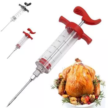 Шприц для приправы на кухне Игла для индейки Шприц для маринада Шприц для барбекю Инструмент для выпечки Игла для инъекций One Size чёрный