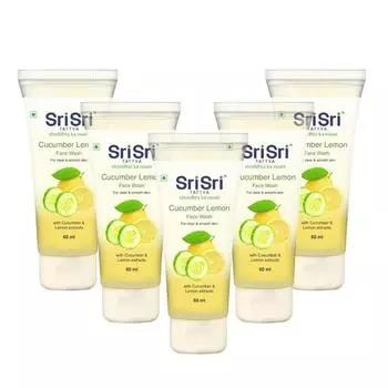 Шри Шри Таттва Шуддхта Ка Наам Гель для умывания с огурцом и лимоном, 60 мл (Пакет из 5) - Для глубокого очищения и увлажнения - выравнивания тона кожи - для женщин и мужчин