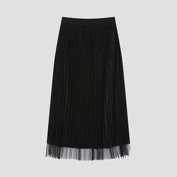 [shs Miss] Юбка-плиссе с многослойной отделкой Sawsko12020 Bk blacks/00