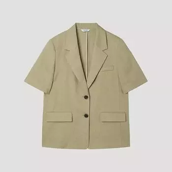 [shs Miss] Льняной пиджак с двумя пуговицами и коротким рукавом Swwjkp22050 Db dark beige/55