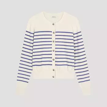 [shs Miss] Полосатый кардиган с круглым вырезом Sskcdo11060 Pu purple/55