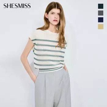 Shs Miss Stripe вязаный свитер с короткими рукавами Sskpoo22610 light beige/55