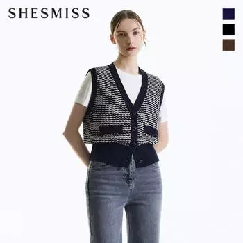 Shs Miss Stripe Knit Vest Sskvtn32010 Braun/55