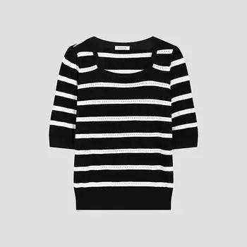 Shs Miss Stripe квадратный вырез короткий рукав трикотаж Sskpoo21540 Bk blacks/55