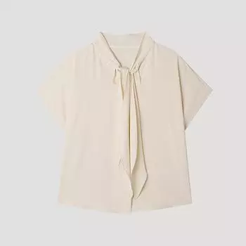 [shs Miss] Tie Neck Short Sleeve Blouse Swwblp22180 blacks/55