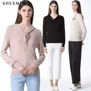 Shs Miss V Neck Strap Wool Knit black (BK)/66