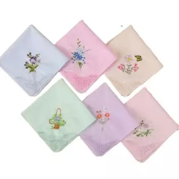 SHSEJA-Вышитый носовой платок для женщин, 100% хлопок, кружевная вышивка, полотенце, партия 12 шт. светло-фиолетовый