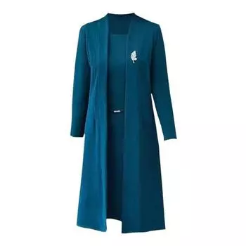 Шт./компл. Женское пальто платье костюм с длинными рукавами средней длины однотонный цвет куртка без рукавов L красный