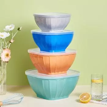 Штабелируемая квадратная пластиковая миска с крышкой. Большое отверстие. Компактная салатница для приготовления еды. Кухонные принадлежности. S зелёный