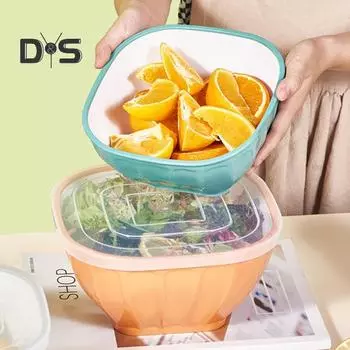 Штабелируемая квадратная пластиковая миска с крышкой. Большое отверстие. Компактная салатница для приготовления еды. Кухонные принадлежности. S зелёный