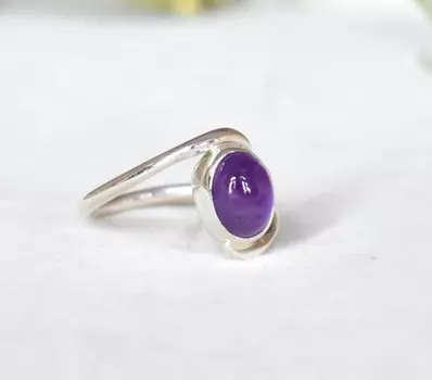 Штабелируемое кольцо ручной работы с аметистом и драгоценным камнем, подарок для нее, кольцо для праздничной одежды, эффектное кольцо, серебро 925 пробы 6