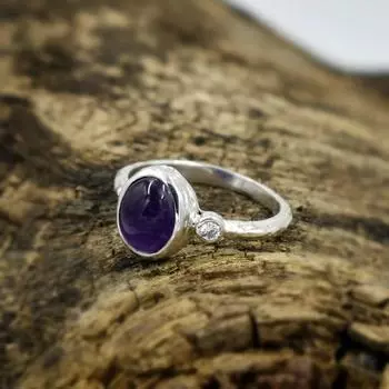 Штабелируемое кольцо с аметистом CZ и драгоценным камнем, кольцо из твердого серебра 925 пробы, кольцо с камнем, кольцо ручной работы, юбилейное кольцо, кольцо для женщин 6