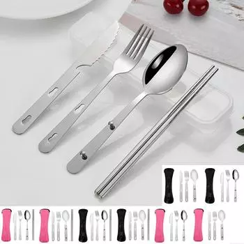 Штабелируемые нож, вилка и ложка Три в одном из нержавеющей стали столовые приборы Портативная, разборная и складная многофункциональная посуда для пикника на открытом воздухе One Size