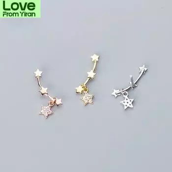Штабелируемые серьги-гвоздики из стерлингового серебра 925 пробы со звездами Twinkle Star для женщин, модные 3-цветные простые серьги-гвоздики, ювелирные украшения, новые белый