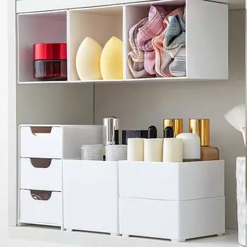 Штабелируемый настольный ящик для хранения, белый квадратный трехслойный ящик, портативный мини-кейс для косметики, органайзер для домашнего стола