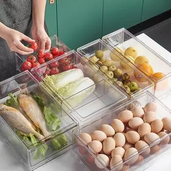 Штабелируемый органайзер для холодильника, ящик для хранения, контейнер для хранения, прозрачный дизайн, большая емкость, пылезащитный ящик для хранения всякой всячины
