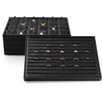 Штабелируемый поддон из искусственной кожи для хранения ювелирных изделий, черный браслет, органайзер, прилавок Style 1