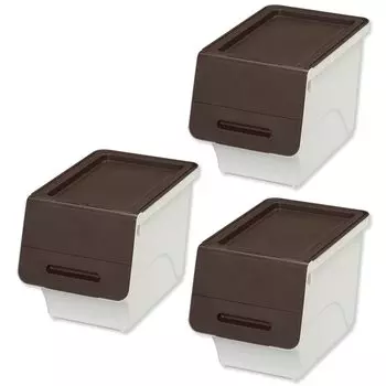 Штабелируемый шкаф для одежды Sanka Frock с тонким коричневым стильным фасадом, который можно использовать, не вынимая крышку, которая легко открывается, и роликами коричневый