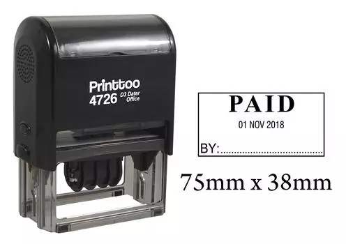 Штамп для печати канцелярских принадлежностей Printtoo с оплаченным текстом и пространством для подписи Самокрасящаяся резина 75 mm x 38 mm.(Approx) чёрный