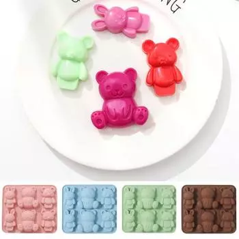 Штамп для помадки для печенья, 6 полостей, формы для выпечки, ручная работа, привлекательный мультяшный медведь, кролик, форма для хлеба, шоколада, аксессуары для выпечки розовый