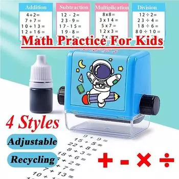 Штамп с номером математической практики Сложение и вычитание Умножение и деление Вопросительный штамп в цифровом обучающем ролике синий