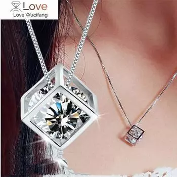 Штамп Серебряный Женское Ожерелье Мода Роскошный Высококачественный Кристалл Цирконий Квадратный Кулон Ключица Цепь Ювелирные Изделия Подарки