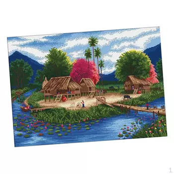 Штампованная пейзажная вышивка для подарка на день рождения детям