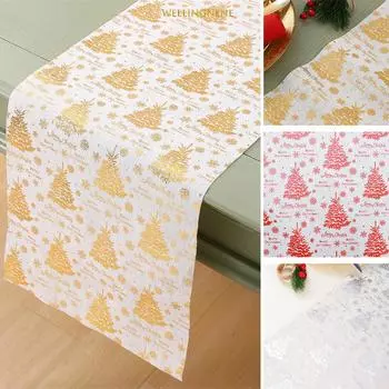 Штампованная Рождественская елка, поликоттоновая скатерть для праздничного ужина, рождественской вечеринки, украшения скатерти 28x275cm серебряный