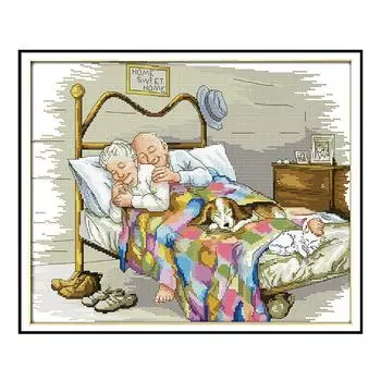 Штампованные наборы для вышивки крестом DIY Рукоделие Старая семейная пара 44x36cm разноцветный