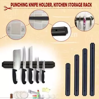 Штамповочная кухонная полка для хранения ножей Настенный магнитный всасывающий инструмент Посуда B чёрный