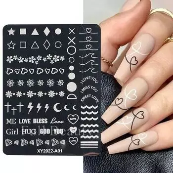 Штампы для дизайна ногтей во французском стиле, трафареты из нержавеющей стали с листьями и цветами, инструменты для штамповки изображений для ногтей