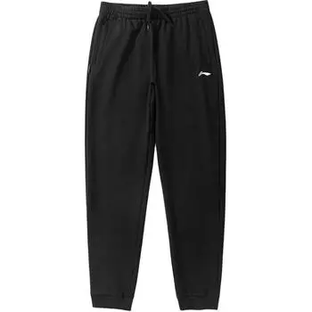 Штаны для бадминтона Li Ning, плотные, с флисовой подкладкой и средней талией, свободные, однотонные, с манжетами, трикотажные, спортивные, унисекс, черные AKLUE45-1 S